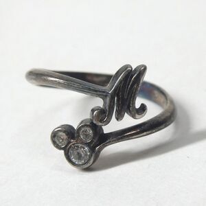 Mickey Mouse Head Rhinestone Initial M Ring 925 Sterling Silver Sz. 3.25 Disney
